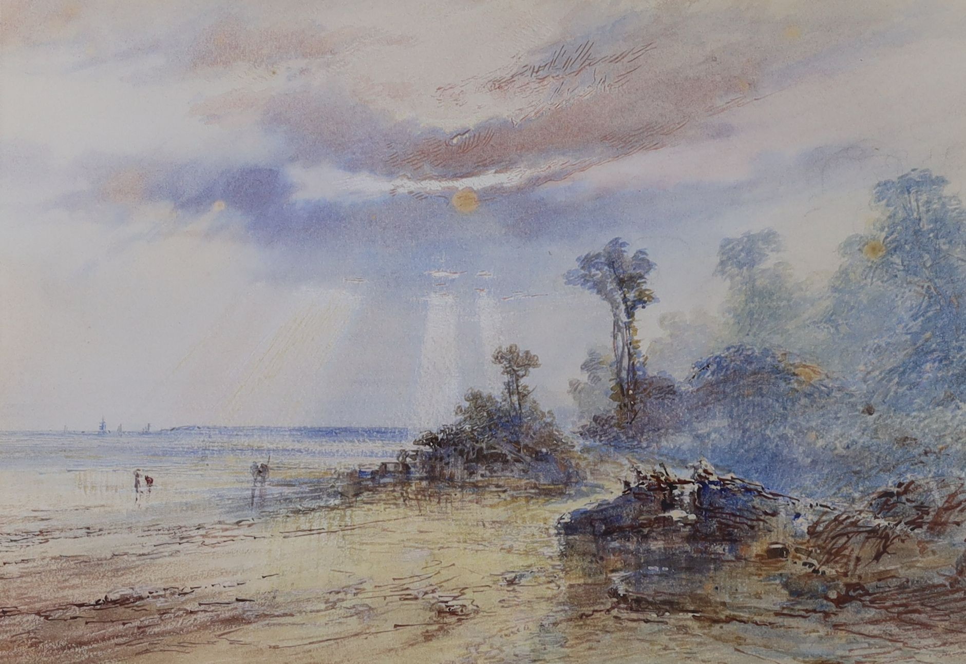 Attributed to William Cook of Plymouth, (fl. 1870-1890), watercolour, Cornish coastal scene, 25 x 36cm